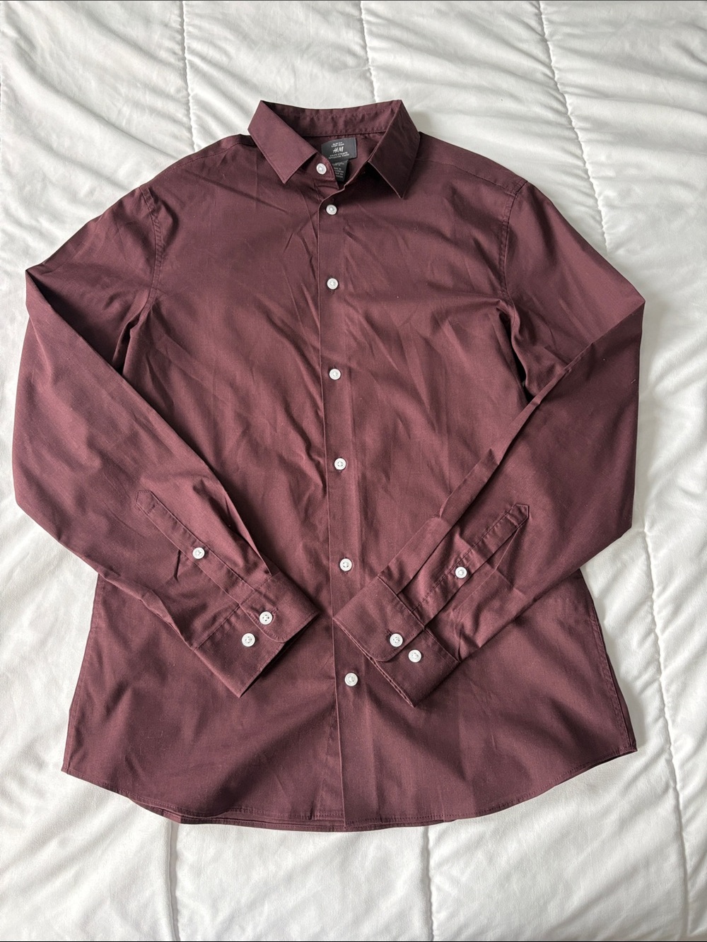Men's Long-Sleeve Button-Up Shirt in Deep Burgundy